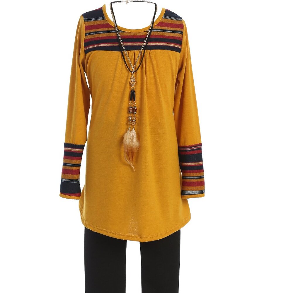 Girls clothing set top pants legging tight Mustard Blouse Top Pant Legging Set